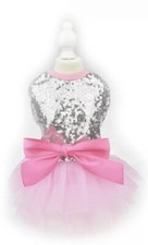 NEW DOG PUP PET PARTY DRESS PINK SILVER BLACK GOLD SEQUIN BOW FRILL TUTU SKIRT!