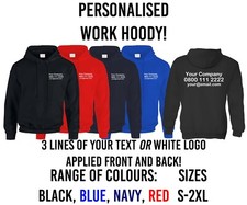 Personalised Work Wear Hoodie Hoody Custom Text Logo Business Builder  Company