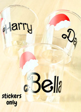 Personalised Vinyl Decal for Shot Wine Glass Christmas Party Name and Santa Hat