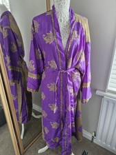 Ladies Large Floor Length Long Sleeve Kimono In Purple And Beige Reversible...