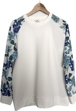 Ladies Cotton Traders Light Weight Sweatshirt Top Jumper Size 14 Ivory & Blues