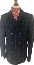 Maddox Street Black Check Wool Mix Double Breasted Blazer 40R Mod 60’s Retro
