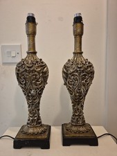 Vintage Gold Brass Effect Table Lamps Pair Silver Effect 44cm