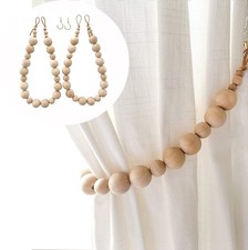 ICOUVA Wooden Bead Curtain Tiebacks, 2 Packs Natural Wood, Farmhouse Curtain ...