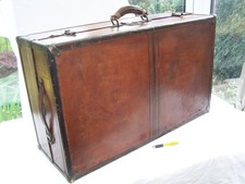 ANTIQUE LEATHER WARDROBE TRUNK CASE LARGE 35 X 21 X 12" STORAGE, COFFEE TABLE