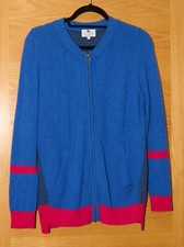FINCH Size Large Cobalt Blue/Pink Trim 100% Cashmere Zip Front Cardigan 42" Bust