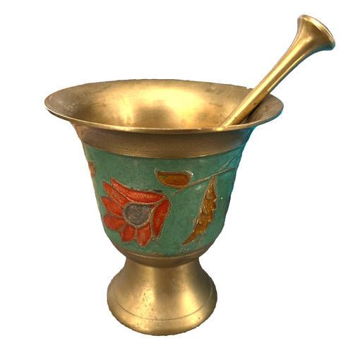 Brass pestle mortar enamel - mortar,