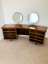 RARE Curved Dressing Table by Morris of Glasgow, in Walnut Wood With 2 Mirrors 