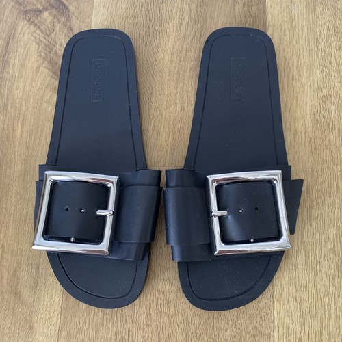 Top shop black leather sliders - shop,