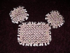 VINTAGE 3 PIECE DOILEY SET DRESSING TABLE/SIDEBOARD VeryOld Unusual Silky Thread