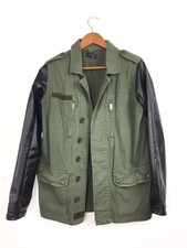 Topshop  Army Jacket UK10 Womens Khaki Green Vegan Leather Sleeves Military