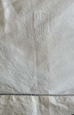New VINTAGE FRENCH LINEN METIS SHEET MONOGRAM AA 200 x 295cm LADDERSTITCH 
