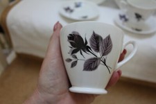 Lovely 1960's Windsor Bone China Tea set Almost Black Roses 21 Pieces 8930d