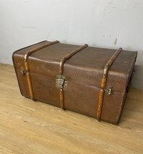 Early C20th wooden bound steamer trunk 
