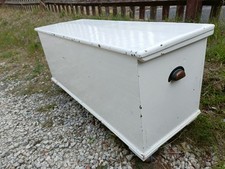 Vintage White Painted Wooden Trunk Chest Storage Blanket Toy Box