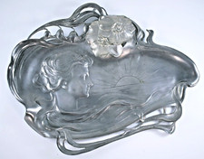 ANTIQUE WMF ART NOUVEAU BRITANNIA METAL No.194 VISITNG BUSINESS CARD TRAY c1906