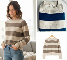 Ladies Marks Crew Neck Striped Jumper  Long Sleeved Wool Blend  Soft Sweater NEW