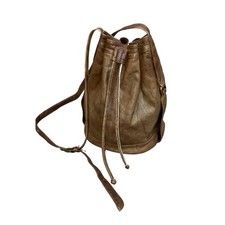 Vtg 90s Brown Leather Bohemian Casual Drawstring Crossbody Shoulder Bucket Bag