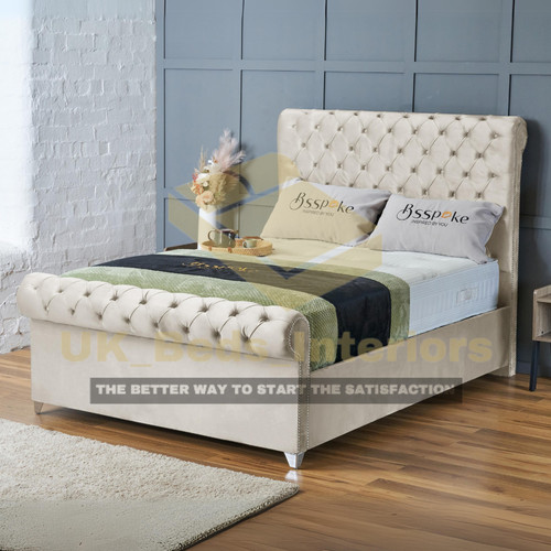 Plush velvet sleigh scroll bed - plush,