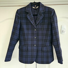 Jigsaw Blazer Womens Jacket Overcoat Checked Tartan Blue smart Lochcarron UK 10