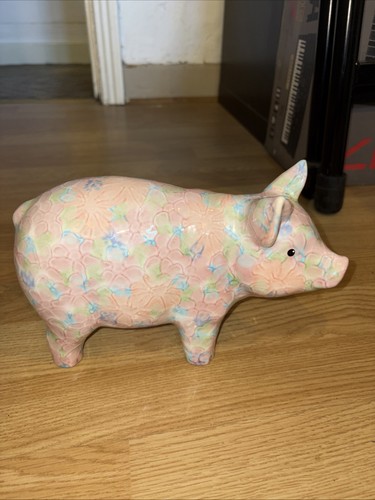 Large pastel floral pig - pastel,