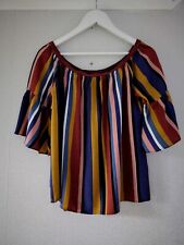 Ladies Off The Shoulder Top  Bold Stripes Flutter Short Sleeve  Size 14