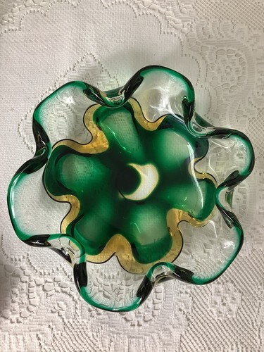 Vintage glass bowl art - vintage, greens