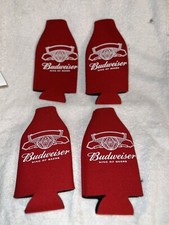 Budweiser Logo Beer Bottle Zipper Suit Cooler Koozie Bud Red Set Of 4 New
