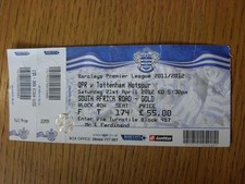 21/04/2012 Ticket: Queens Park Rangers v Tottenham Hotspur  (Creased, Folded)