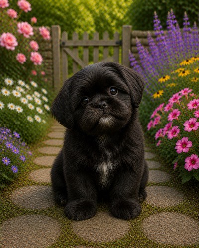 Black shih tzu - tzu, puppy