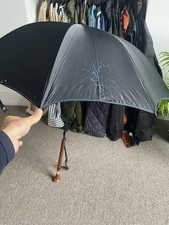 Vintage Yves Saint Laurent YSL Umbrella Designer Black Blue Embroidery and Cover