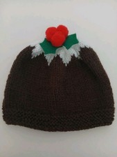 Christmas Pudding Hat With Holly Trim. Suitable For Newborn. Hand Knitted. New. 