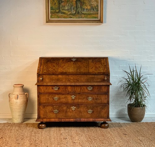 Victorian burr walnut bureau - walnut,