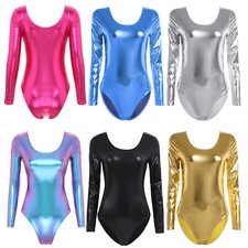 Women's Shiny Metallic Gymnastics Leotard Stretchy Bodysuit Dance Party Costume