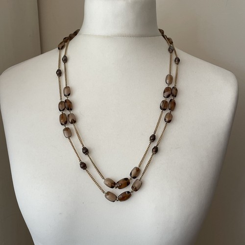 Vtg art glass necklace brown - art,