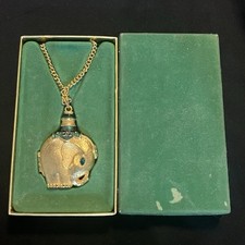 Vtg Revlon MOON DROPS Rajah’s Elephant Solid Perfume Locket Necklace David Webb