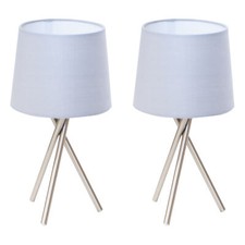 Litecraft Tripod Table Lamp With Grey Shade in Satin Nickel - 2 Pack Clearance  