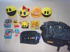 OFFICIAL PACMAN BUNDLE TOY LOT MS PACMAN SOFT PLUSH WITH TAG CLOCK BAG W/ STRAP