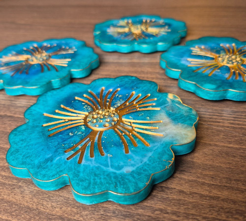 Teal gold flower - teal,