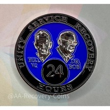 24 Hour Alcoholics Anonymous Medallion Black Blue Silver AA Sober Chip Coin