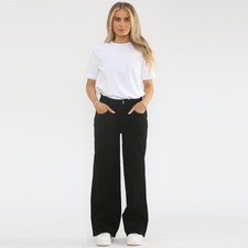 Ladies Wide Leg Jeans Womens Baggy High Waisted Stretch Denim Pants All Waists