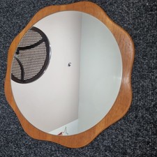 Vintage Teak Backed Wall Mirror Flower Wavy Shaped Mid Century Mirror
