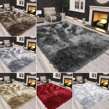 New Fluffy Rugs Large Shaggy Rug Shimmer Sparkle Living Room Bedroom Carpet Mat