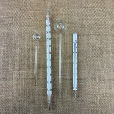4 X VINTAGE ASSORTED LABORATORY GLASS EQUIPMENT/ THERMOMETERS