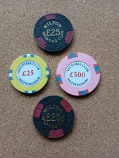 4 VERY HIGH VALUE CASINO CHIPS: WILTON & VICTORIA CLUBS. NOTTINGHAM. (Rare £500)