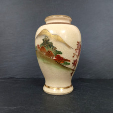 Satsuma Ware Vintage Small Vase Cream with Painted Design Height 9.5cm