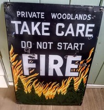 LARGE 15" X 21" Old Vintage FOREST FIRE Heavy Porcelain Enamel Sign  MANCAVE  xz