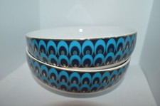 2 x Cereal Dishes  'Peacock' in Blue with Gold Trim by Pied a Terre  lot Three