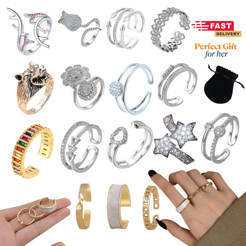 Open adjustable crystal ring - crystal,