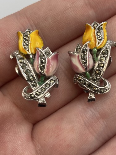 Vintage enamel marcasite - vintage,